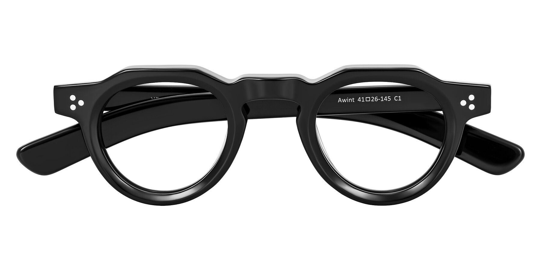 Folded Front of Awint in Black with Clear Eyeglass Lenses