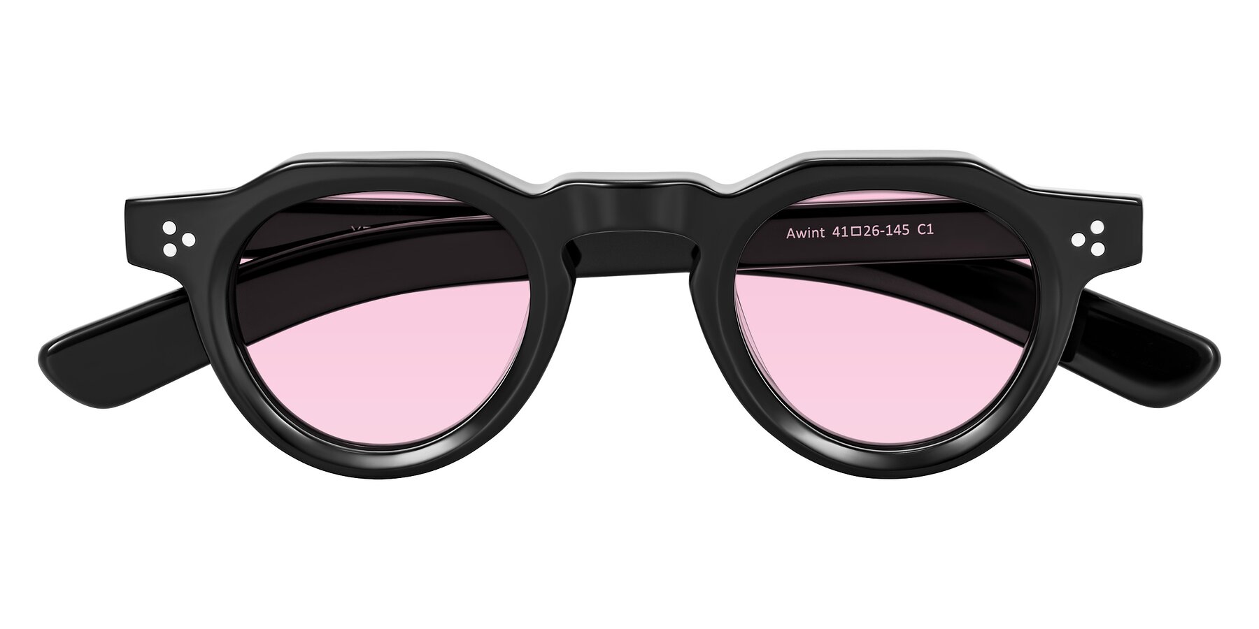 Folded Front of Awint in Black with Light Pink Tinted Lenses