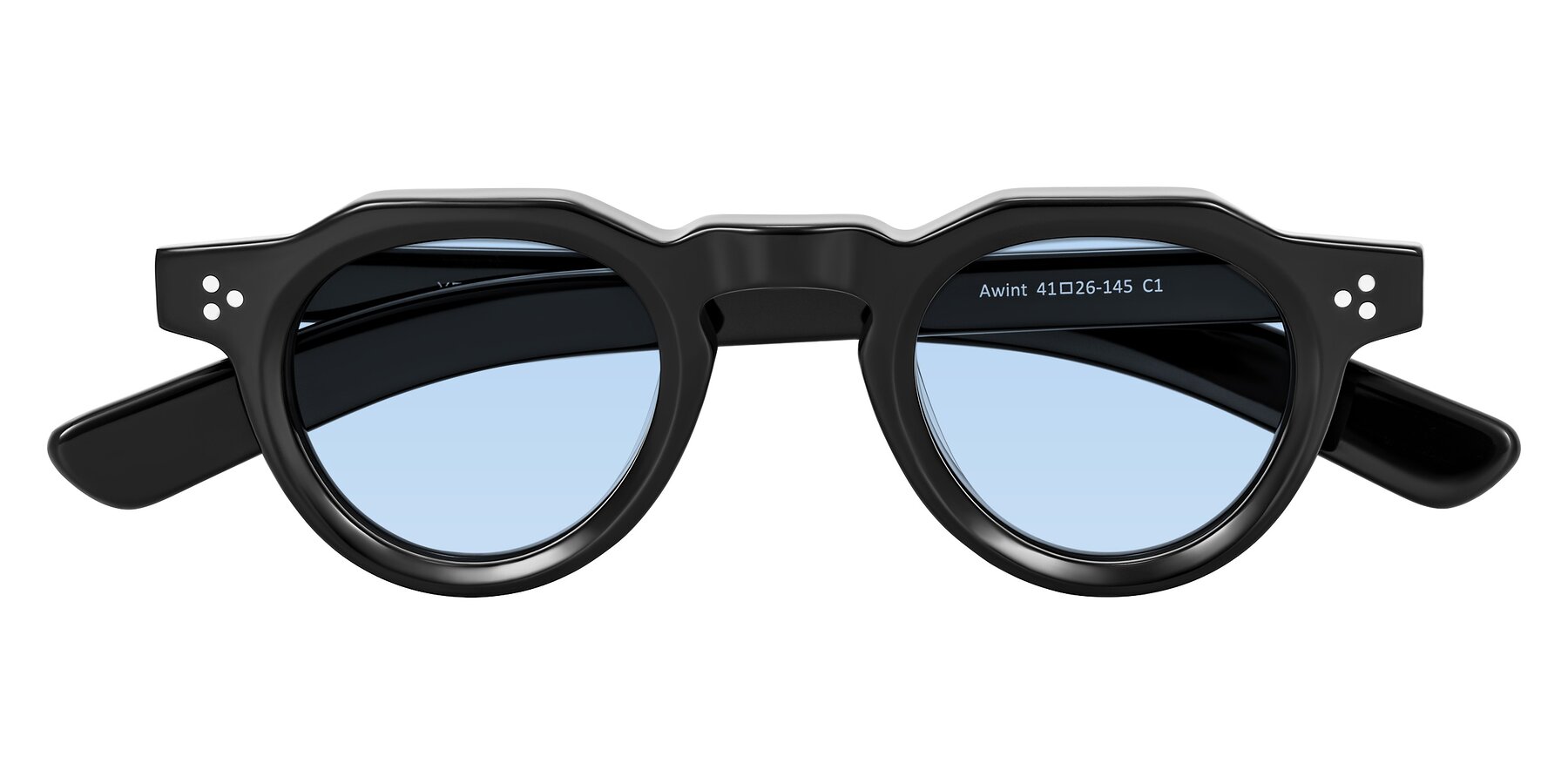 Folded Front of Awint in Black with Light Blue Tinted Lenses