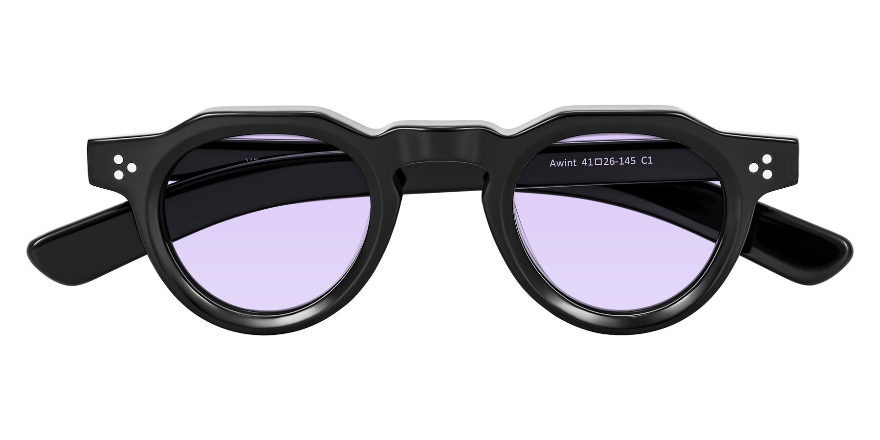 Folded Front of Awint in Black with Light Purple Tinted Lenses