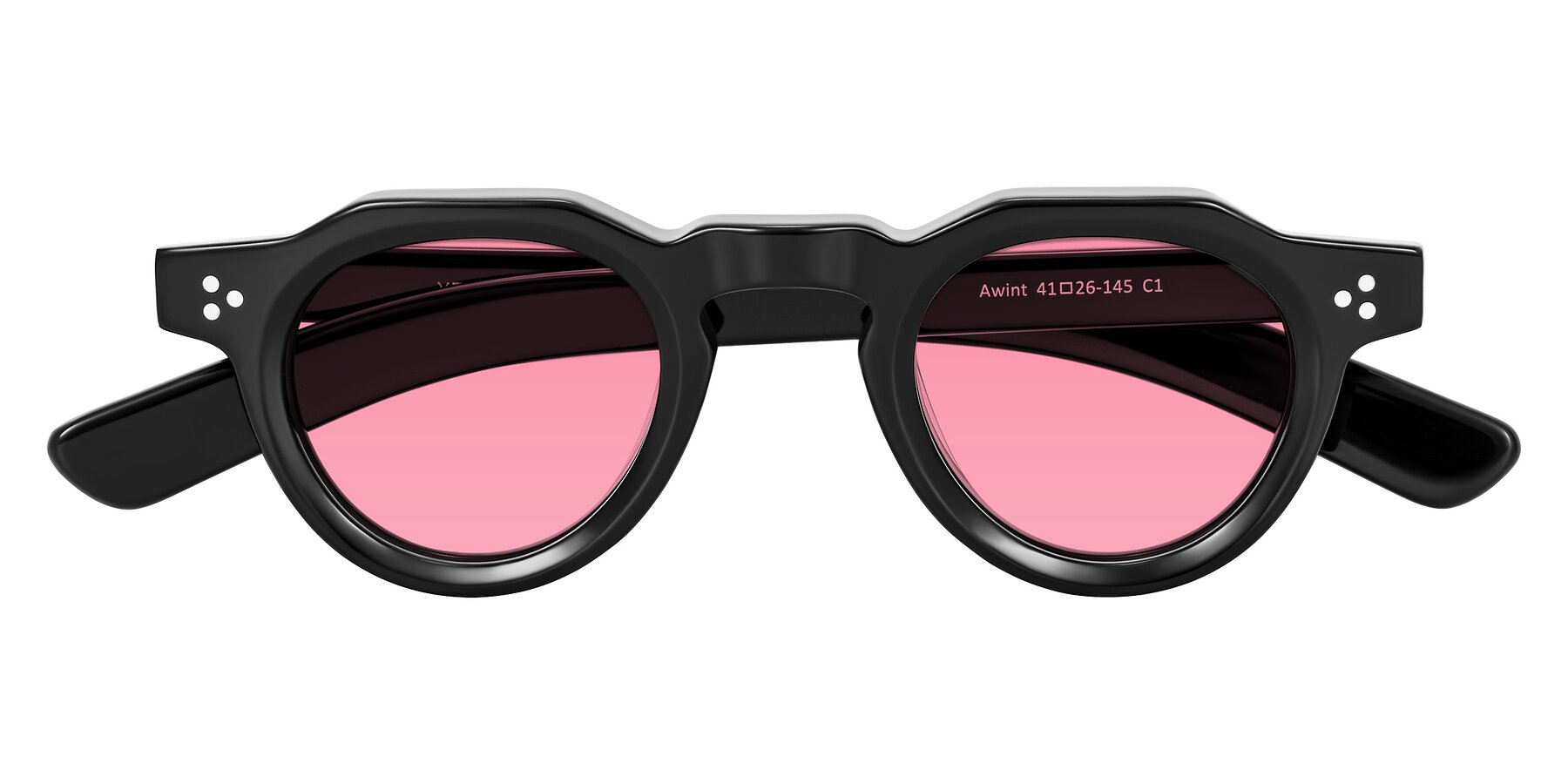 Folded Front of Awint in Black with Pink Tinted Lenses