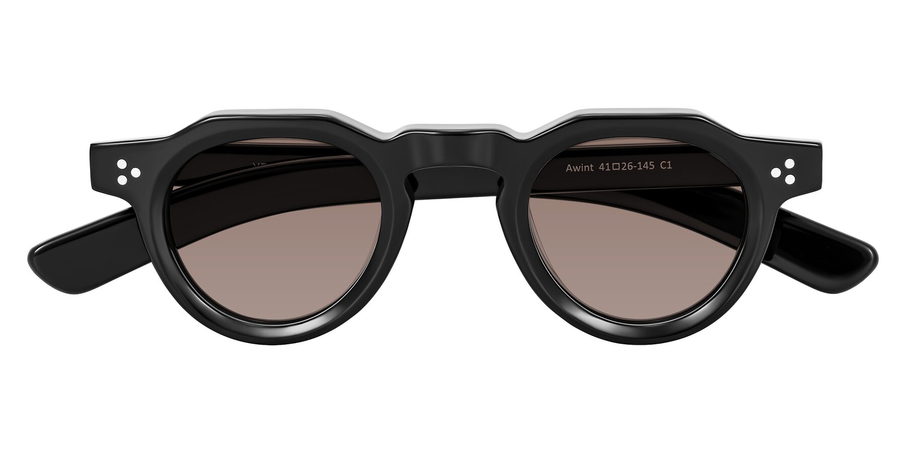 Folded Front of Awint in Black with Medium Brown Tinted Lenses
