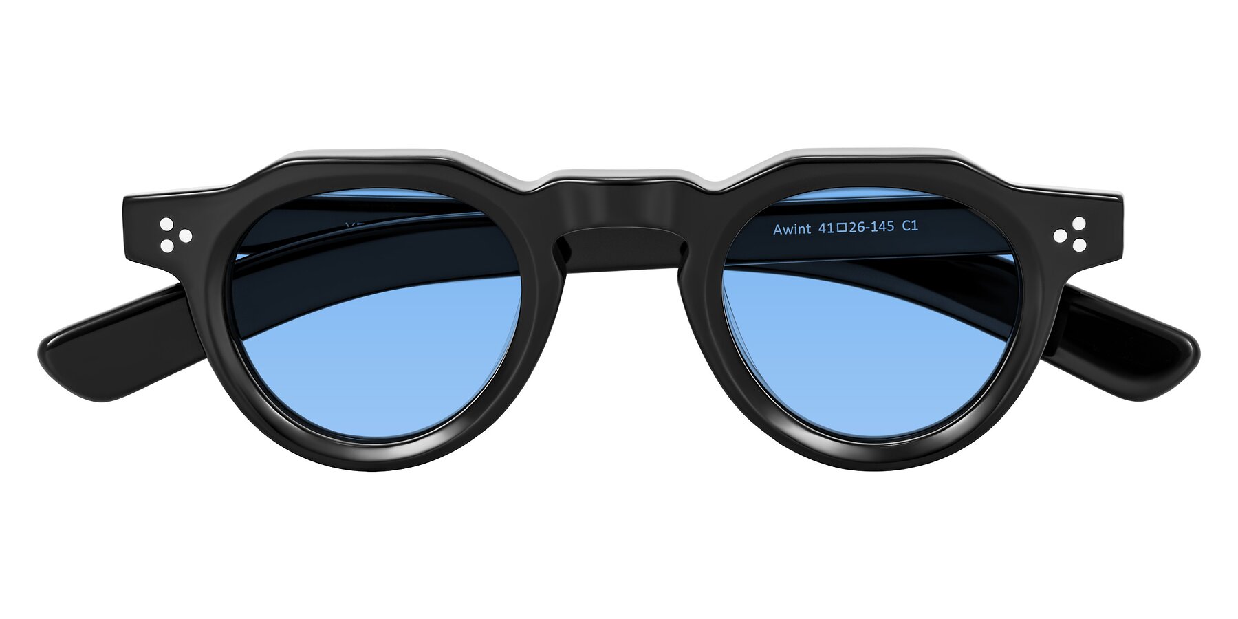 Folded Front of Awint in Black with Medium Blue Tinted Lenses