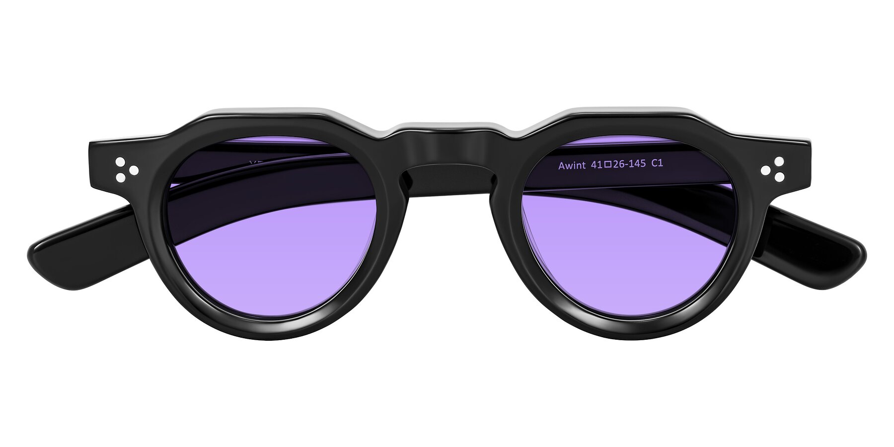 Folded Front of Awint in Black with Medium Purple Tinted Lenses