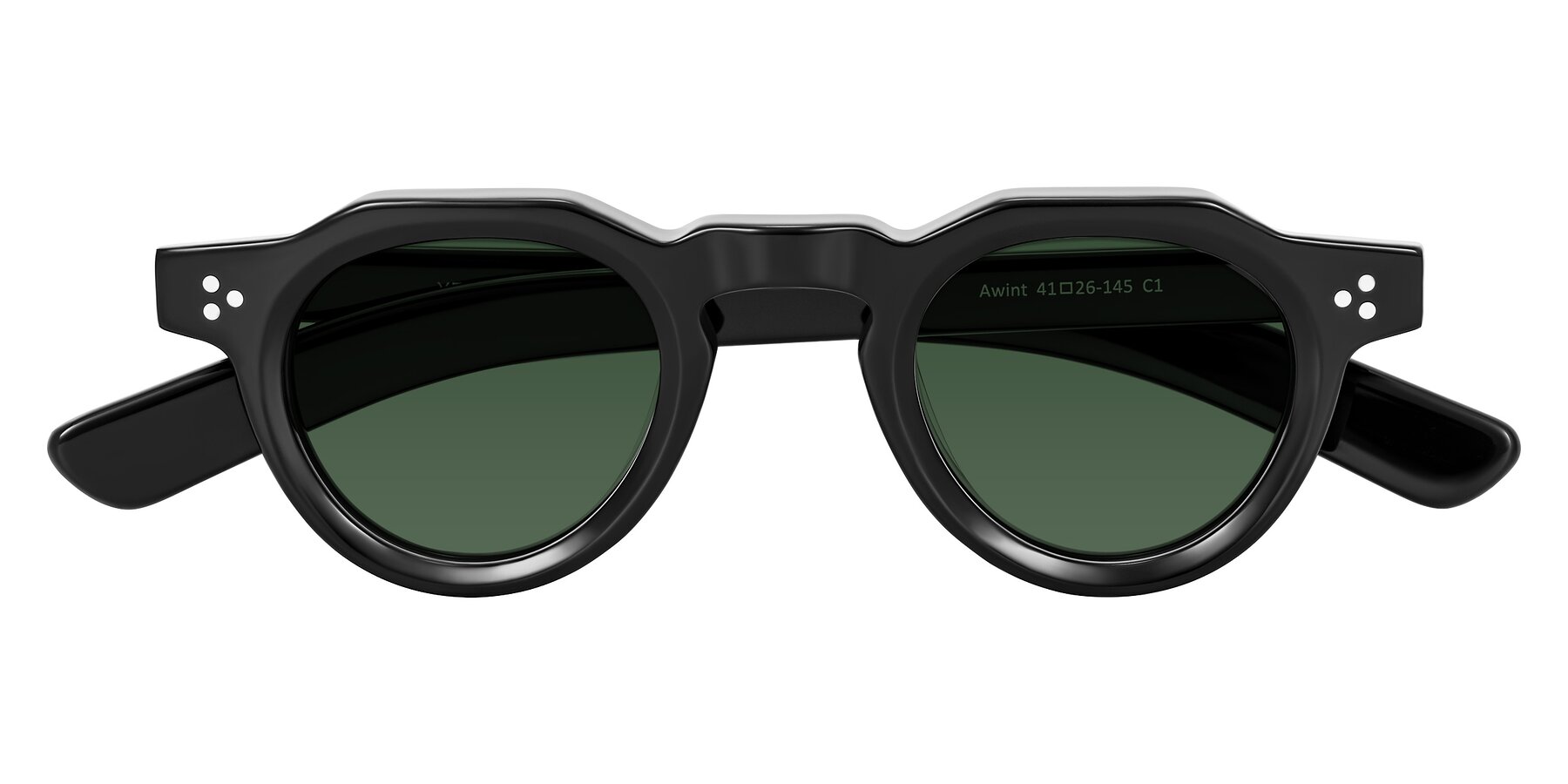 Folded Front of Awint in Black with Green Tinted Lenses