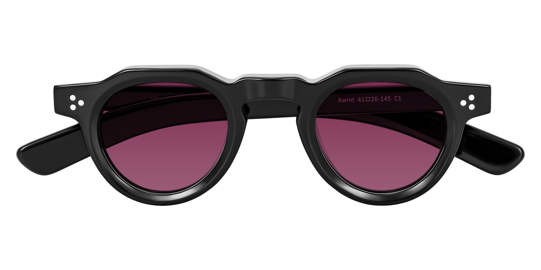 Folded Front of Awint in Black with Wine Tinted Lenses