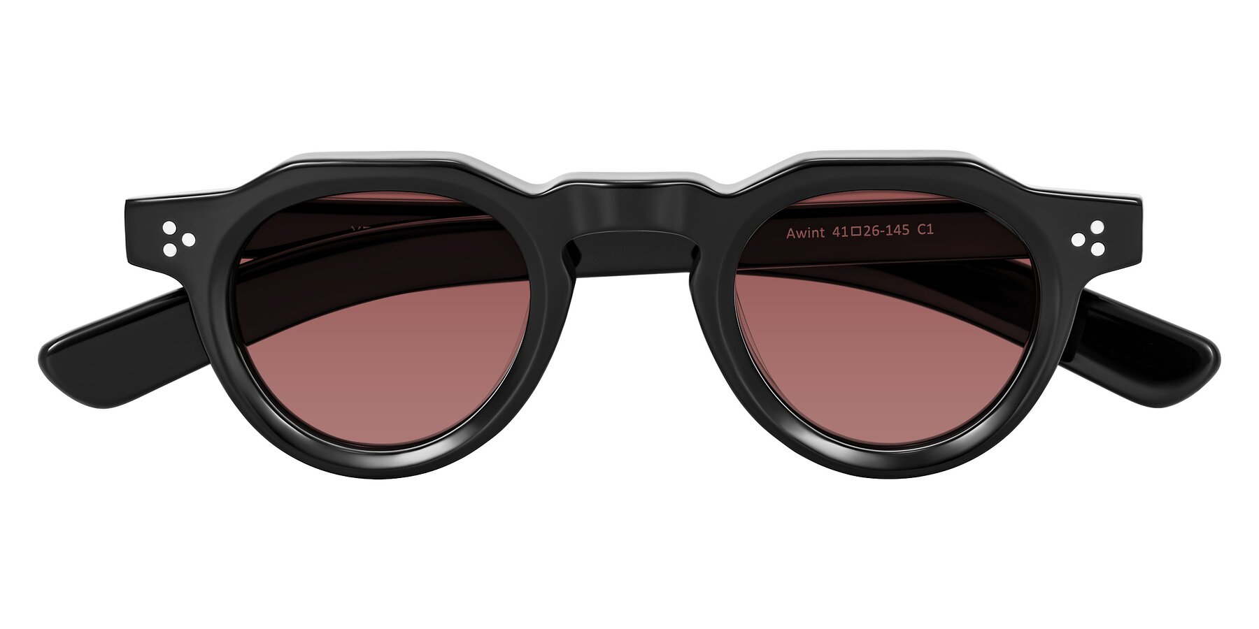 Folded Front of Awint in Black with Garnet Tinted Lenses