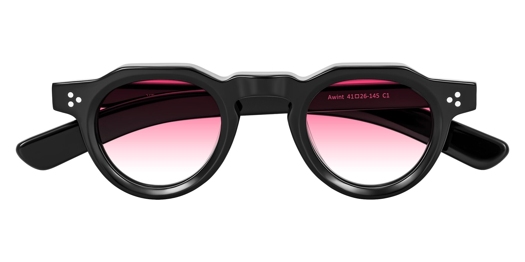 Folded Front of Awint in Black with Pink Gradient Lenses