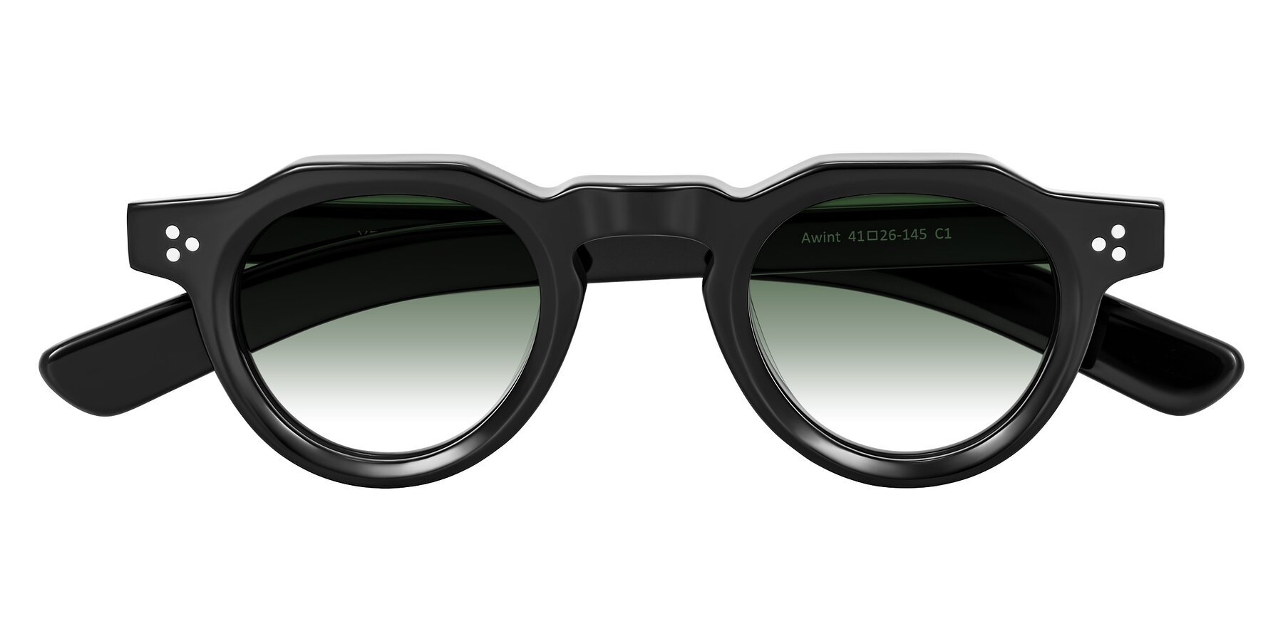 Folded Front of Awint in Black with Green Gradient Lenses