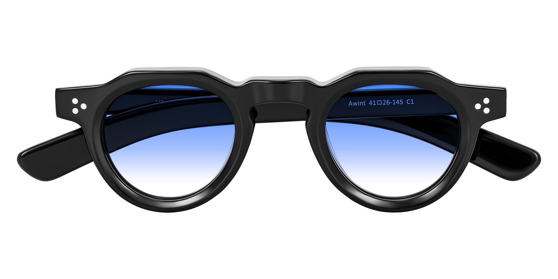 Folded Front of Awint in Black with Blue Gradient Lenses