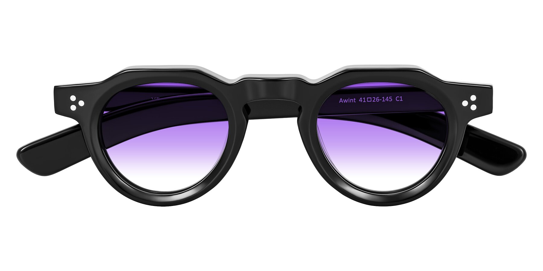Folded Front of Awint in Black with Purple Gradient Lenses