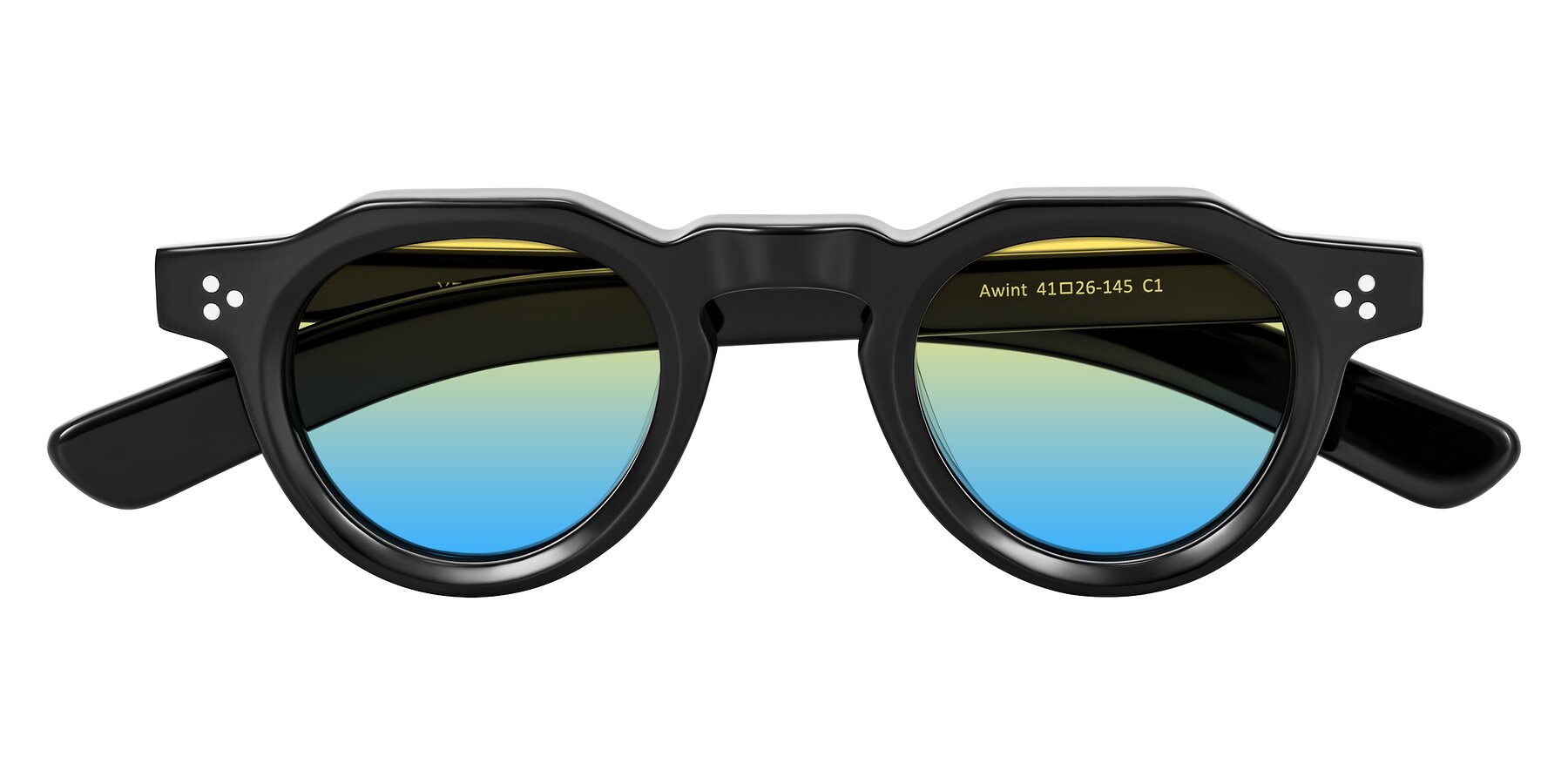 Folded Front of Awint in Black with Yellow / Blue Gradient Lenses
