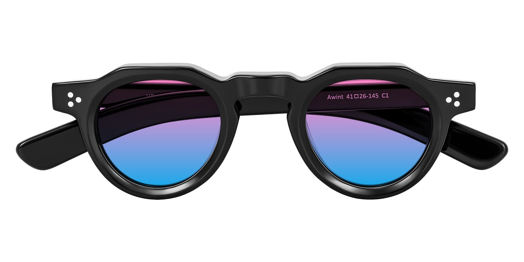 Folded Front of Awint in Black with Pink / Blue Gradient Lenses