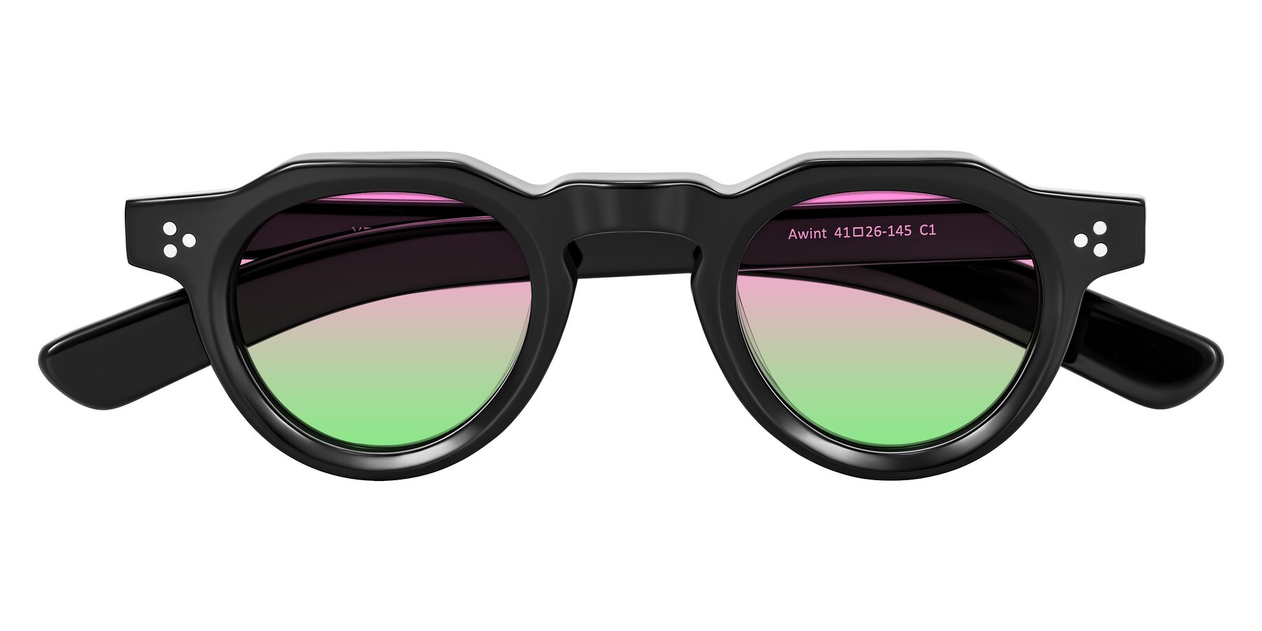 Folded Front of Awint in Black with Pink / Green Gradient Lenses