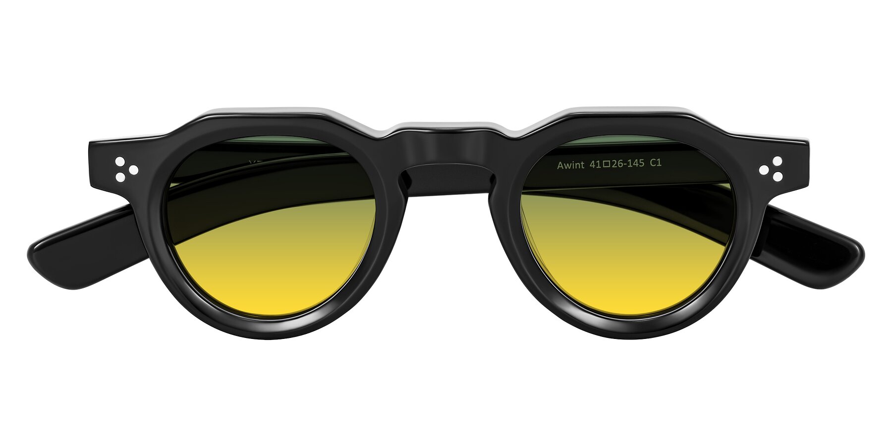 Folded Front of Awint in Black with Green / Yellow Gradient Lenses