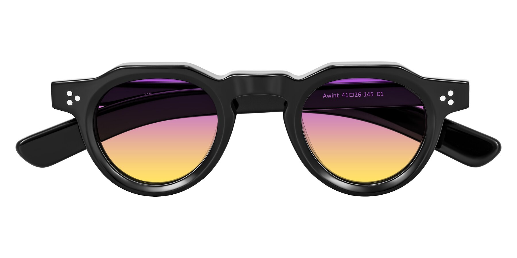 Folded Front of Awint in Black with Purple / Yellow Gradient Lenses