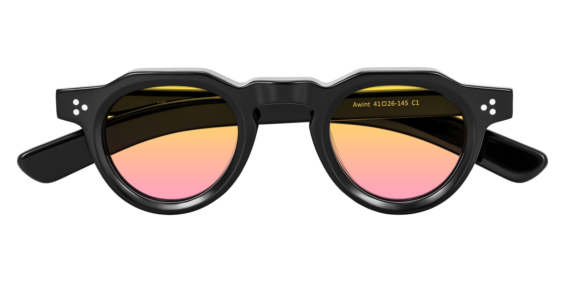 Folded Front of Awint in Black with Yellow / Pink Gradient Lenses