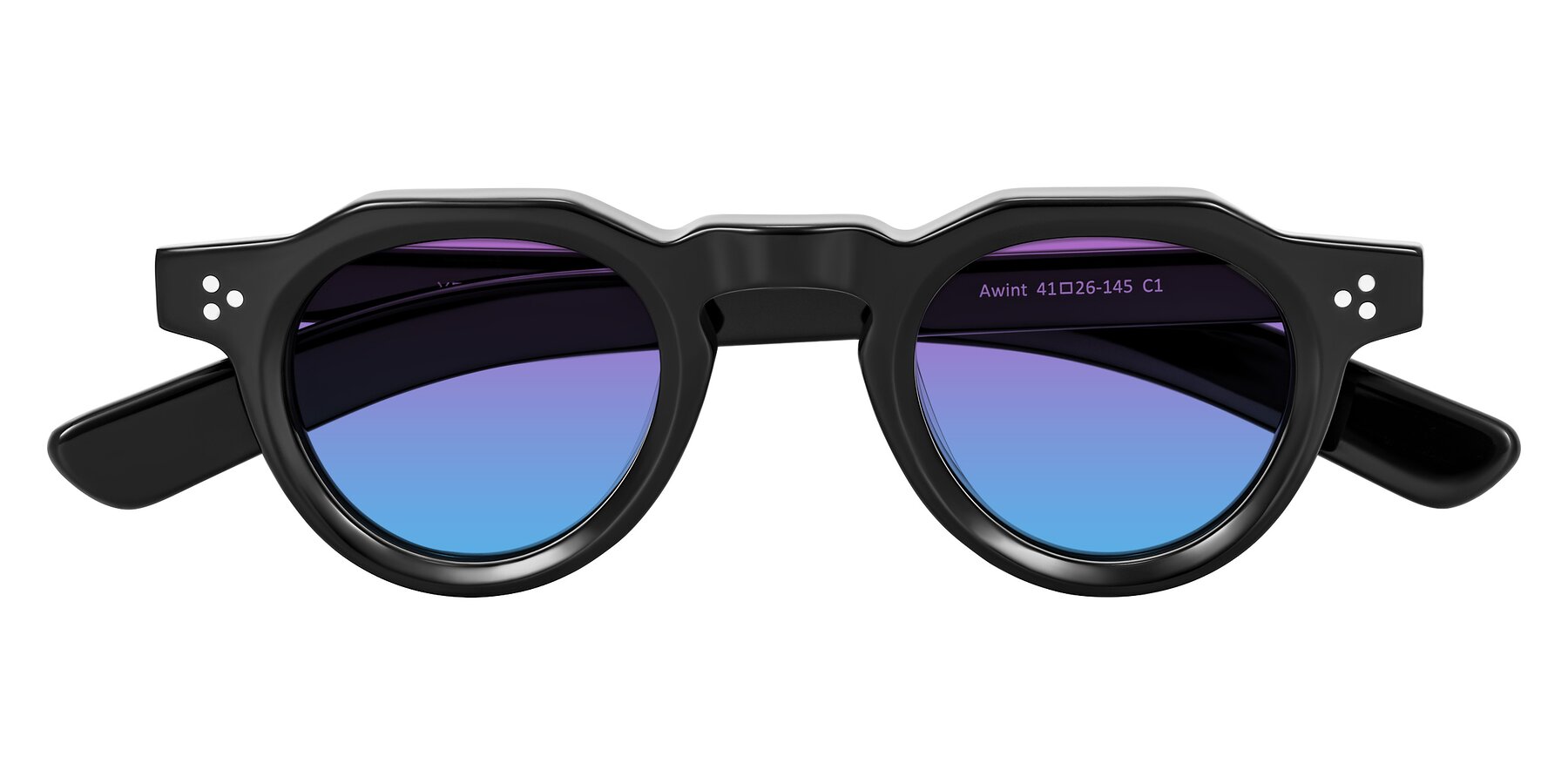 Folded Front of Awint in Black with Purple / Blue Gradient Lenses