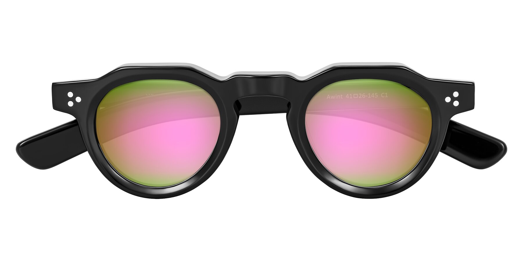 Folded Front of Awint in Black with Pink Mirrored Lenses