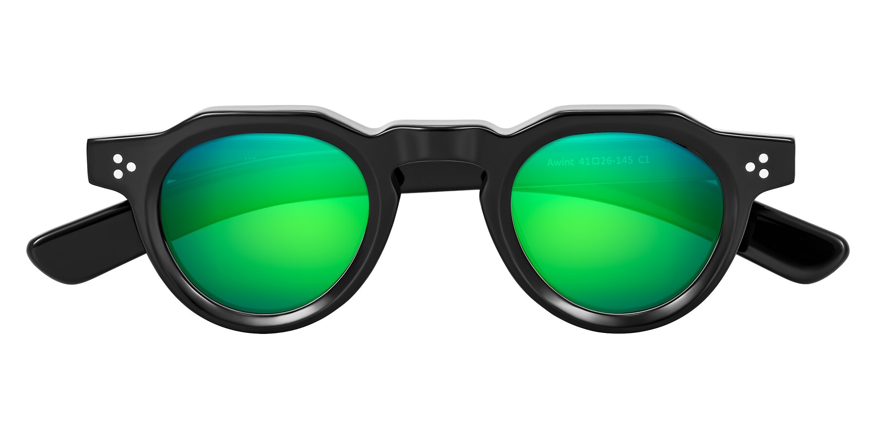Folded Front of Awint in Black with Green Mirrored Lenses