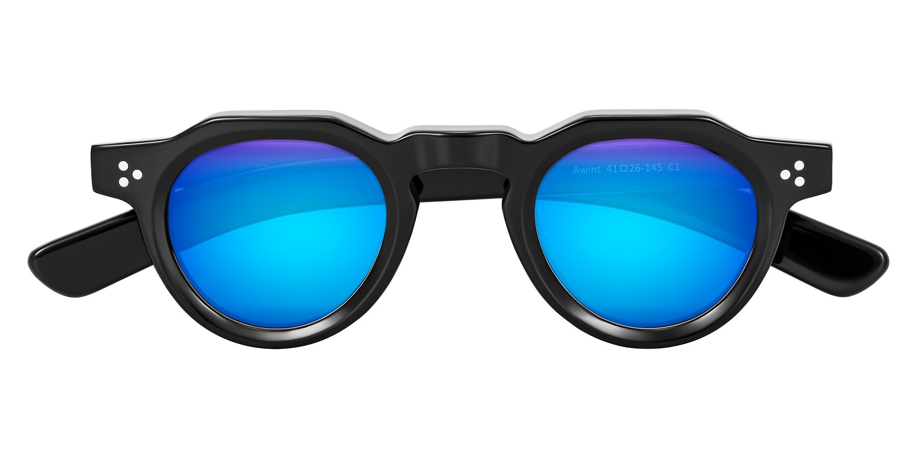 Folded Front of Awint in Black with Blue Mirrored Lenses