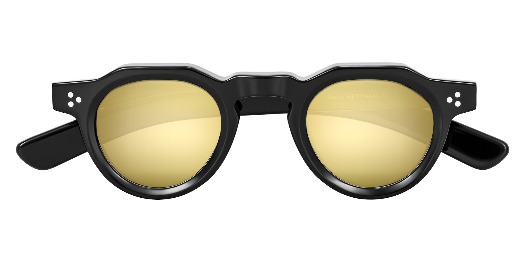 Folded Front of Awint in Black with Gold Mirrored Lenses