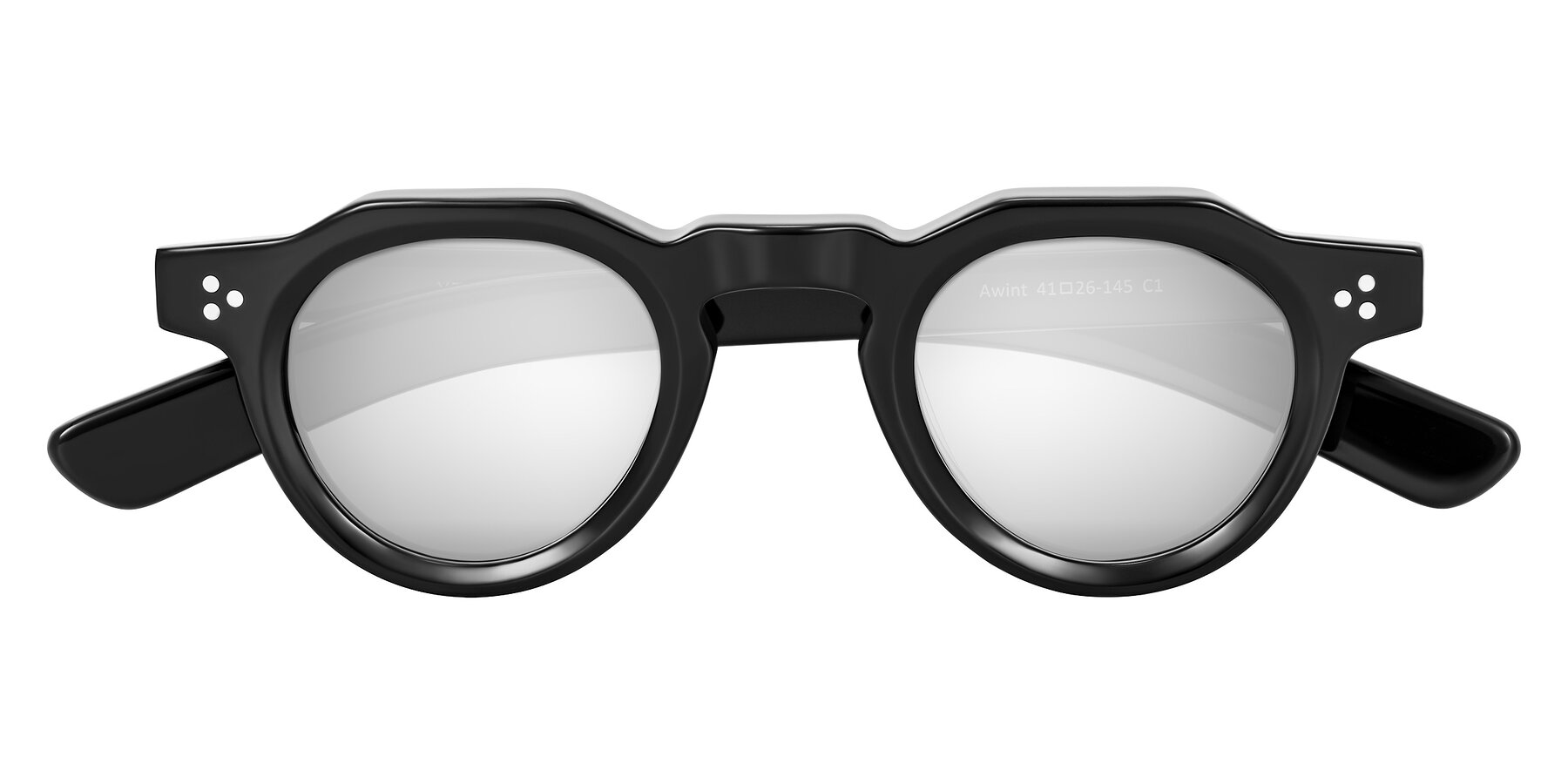 Folded Front of Awint in Black with Silver Mirrored Lenses