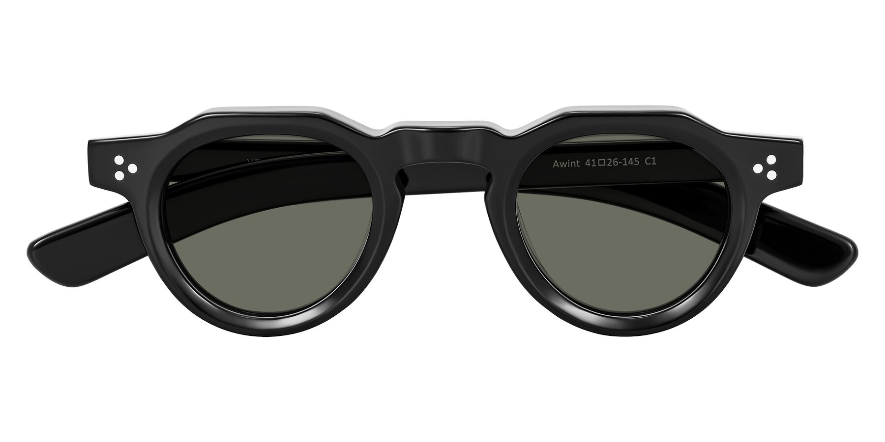 Folded Front of Awint in Black with Gray Polarized Lenses
