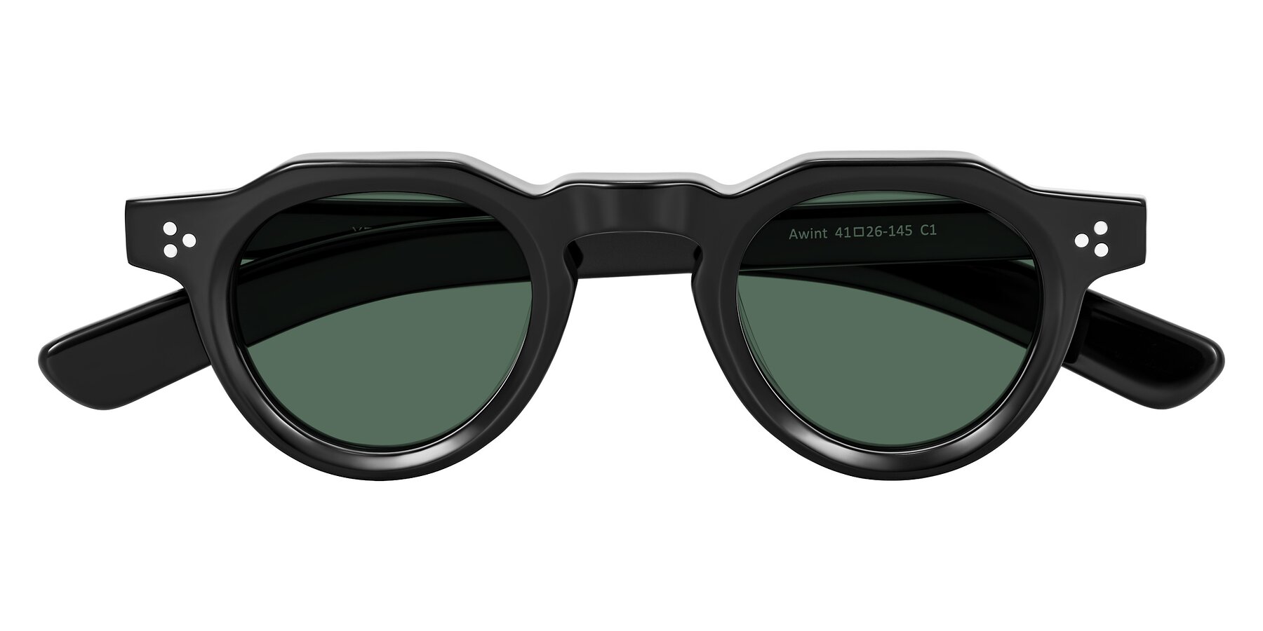 Folded Front of Awint in Black with Green Polarized Lenses