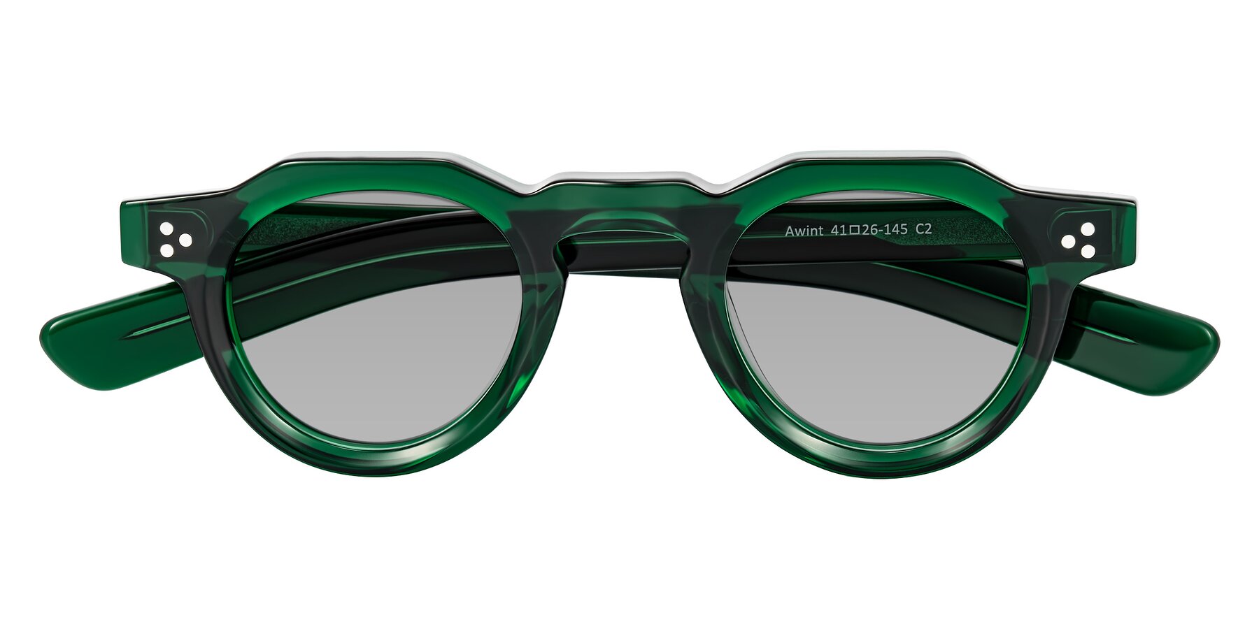 Folded Front of Awint in Emerald Green with Light Gray Tinted Lenses
