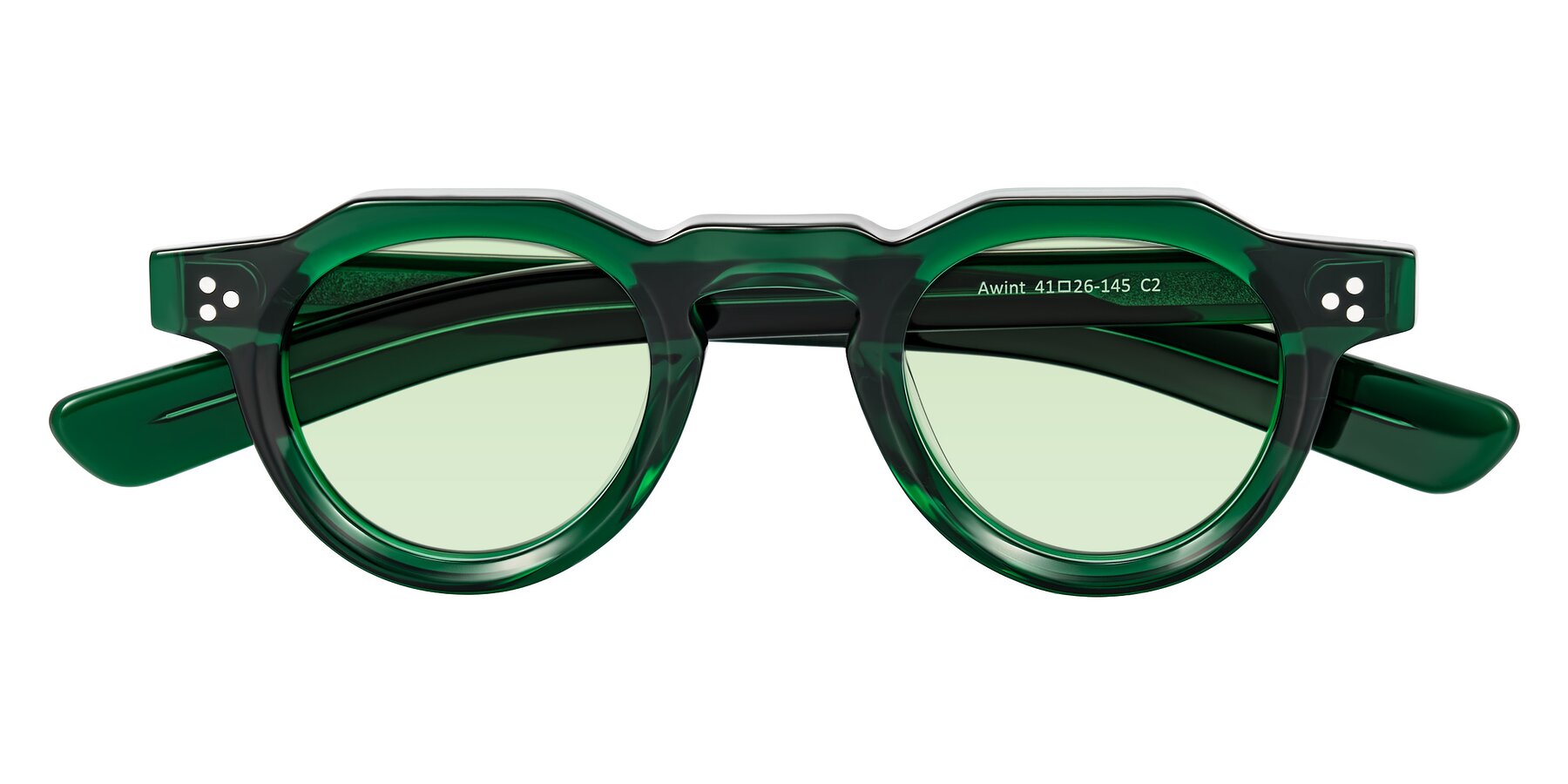 Folded Front of Awint in Emerald Green with Light Green Tinted Lenses