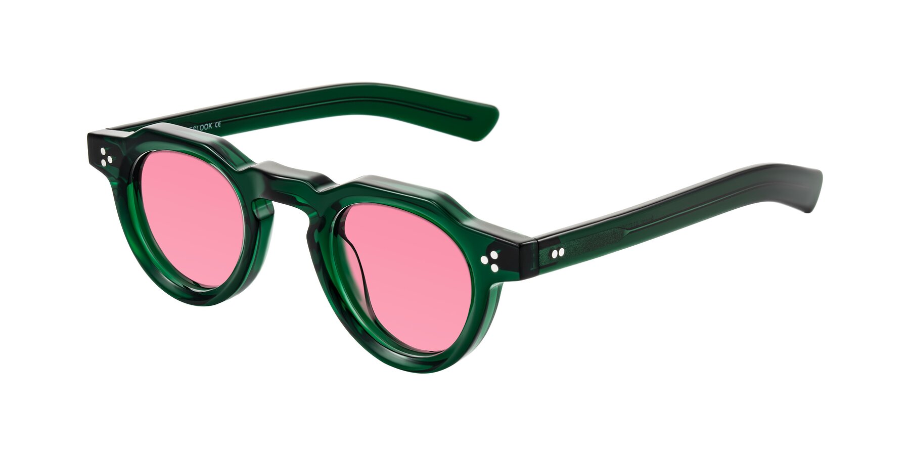 Angle of Awint in Emerald Green with Pink Tinted Lenses