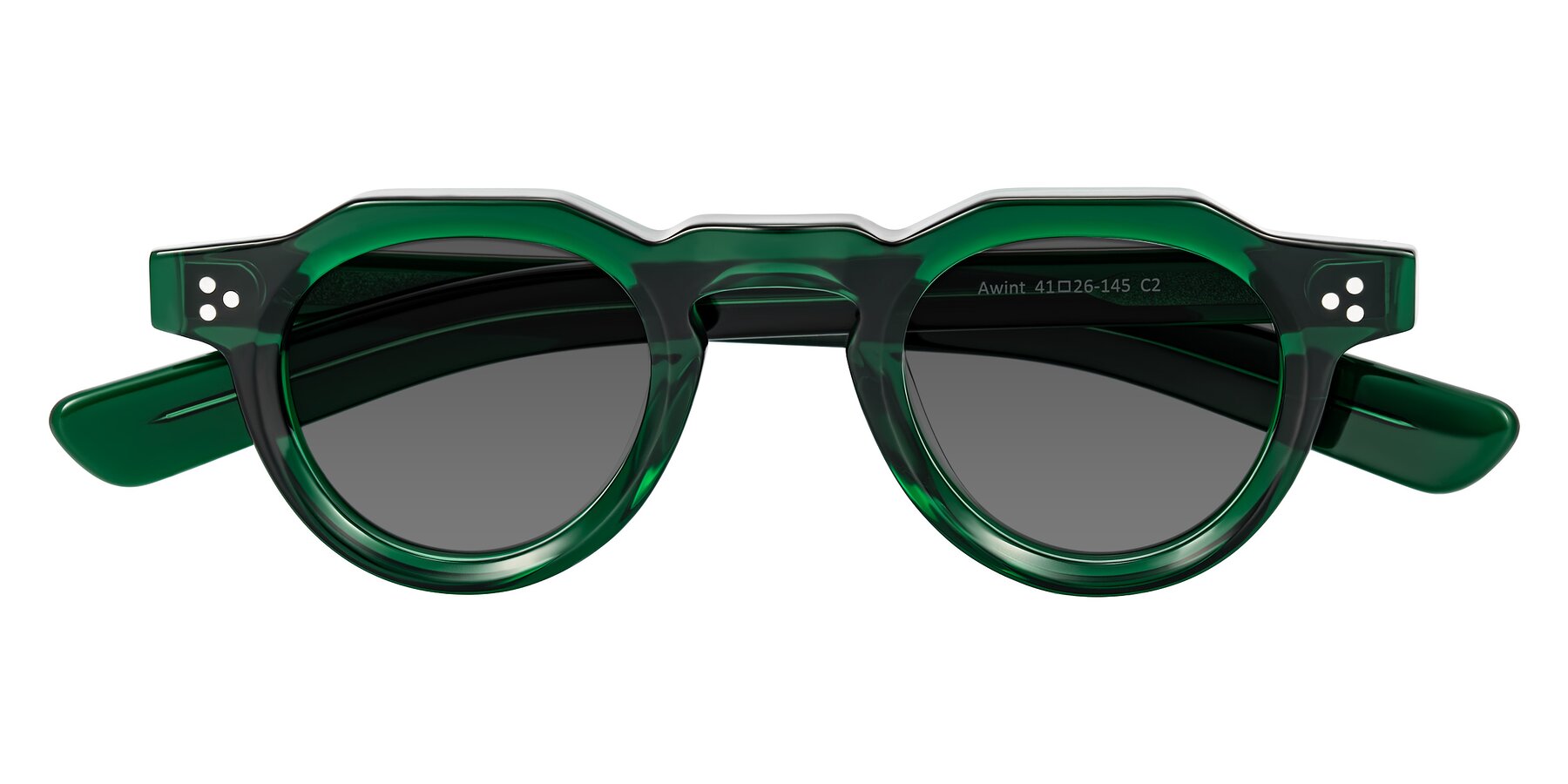 Folded Front of Awint in Emerald Green with Medium Gray Tinted Lenses