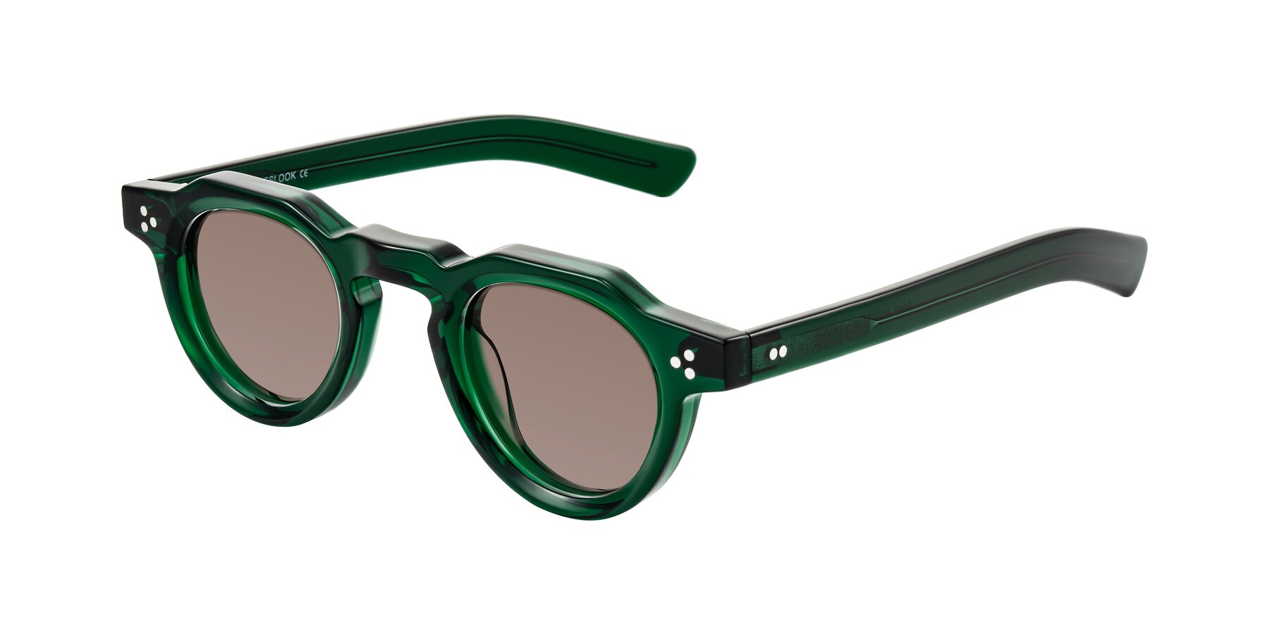 Angle of Awint in Emerald Green with Medium Brown Tinted Lenses