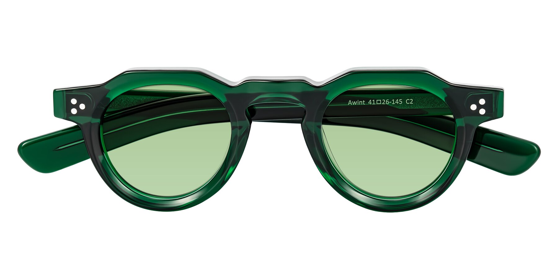 Folded Front of Awint in Emerald Green with Medium Green Tinted Lenses