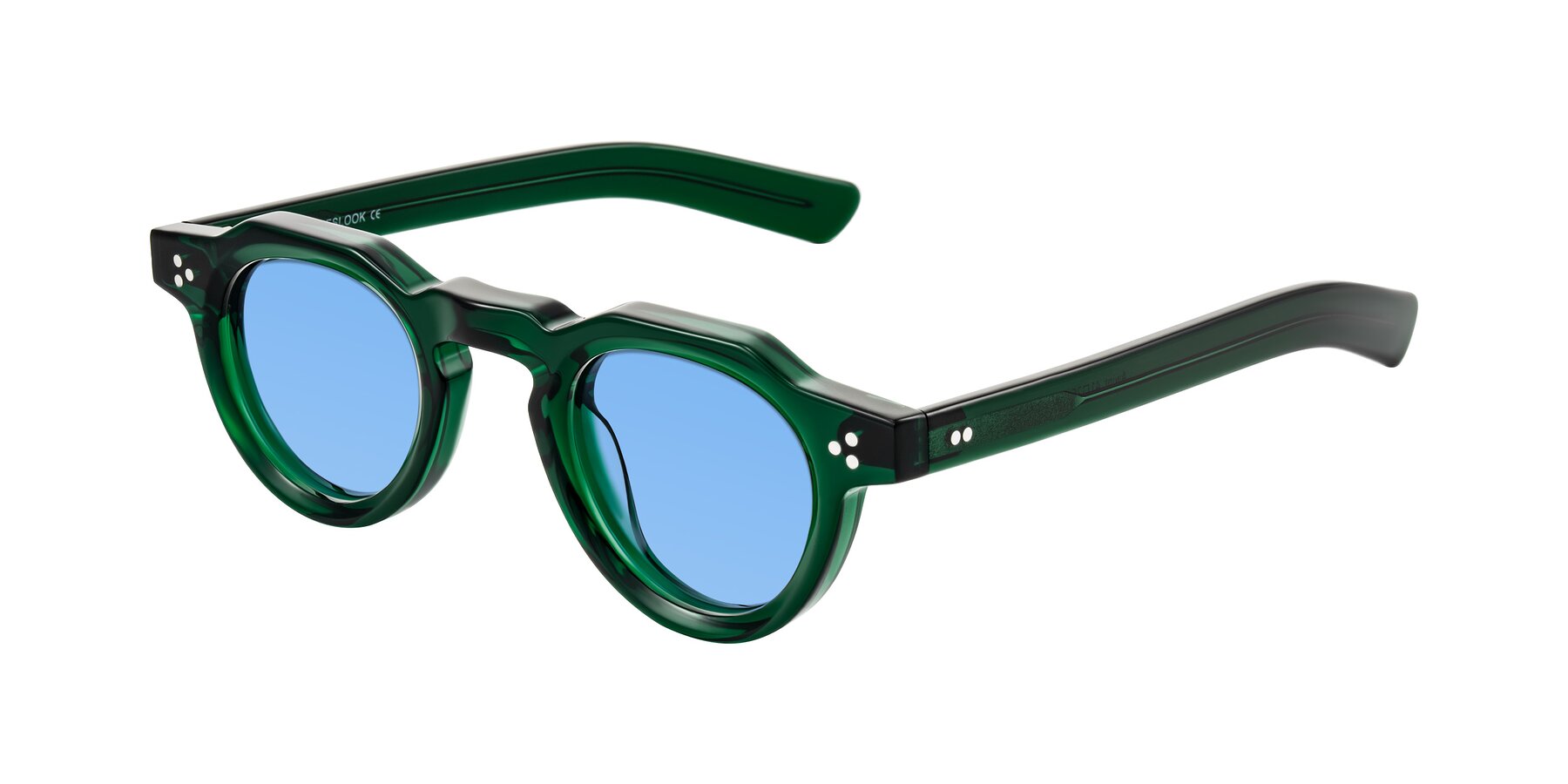 Angle of Awint in Emerald Green with Medium Blue Tinted Lenses