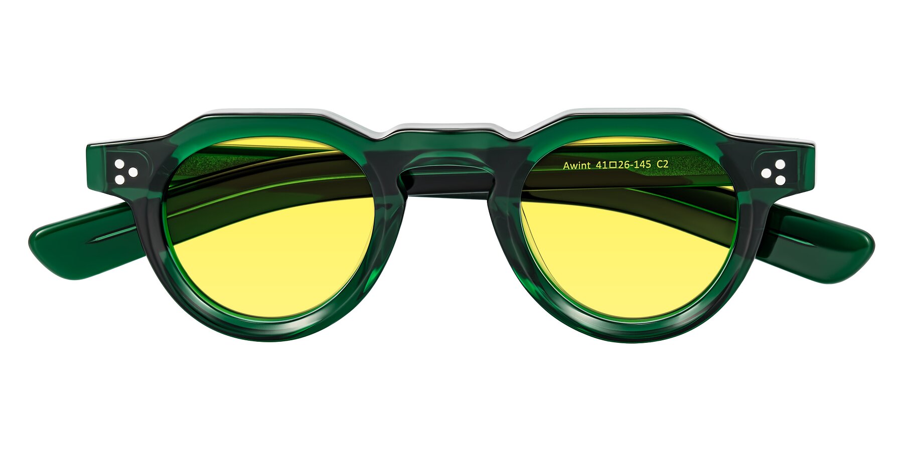 Folded Front of Awint in Emerald Green with Medium Yellow Tinted Lenses