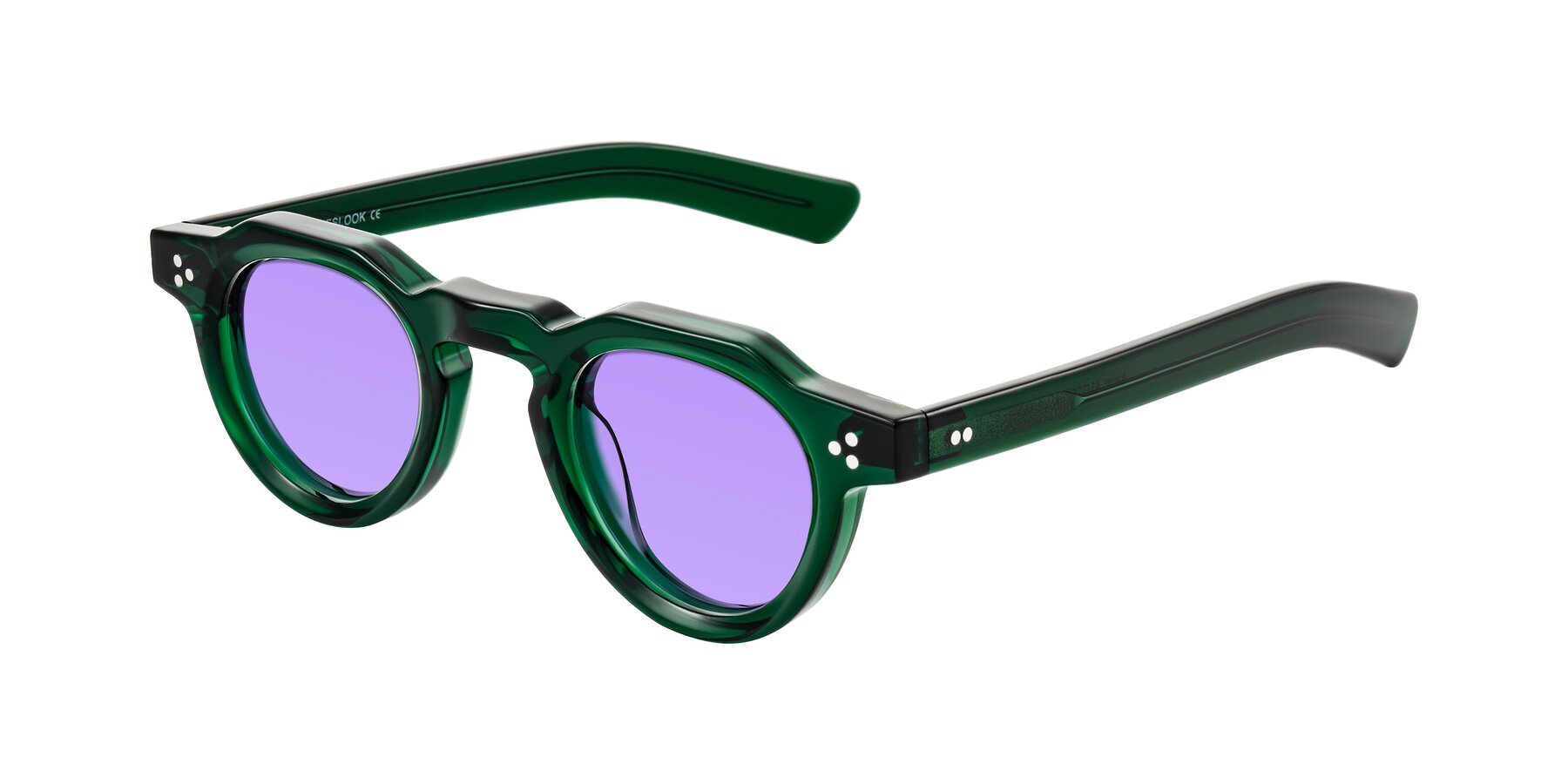 Angle of Awint in Emerald Green with Medium Purple Tinted Lenses