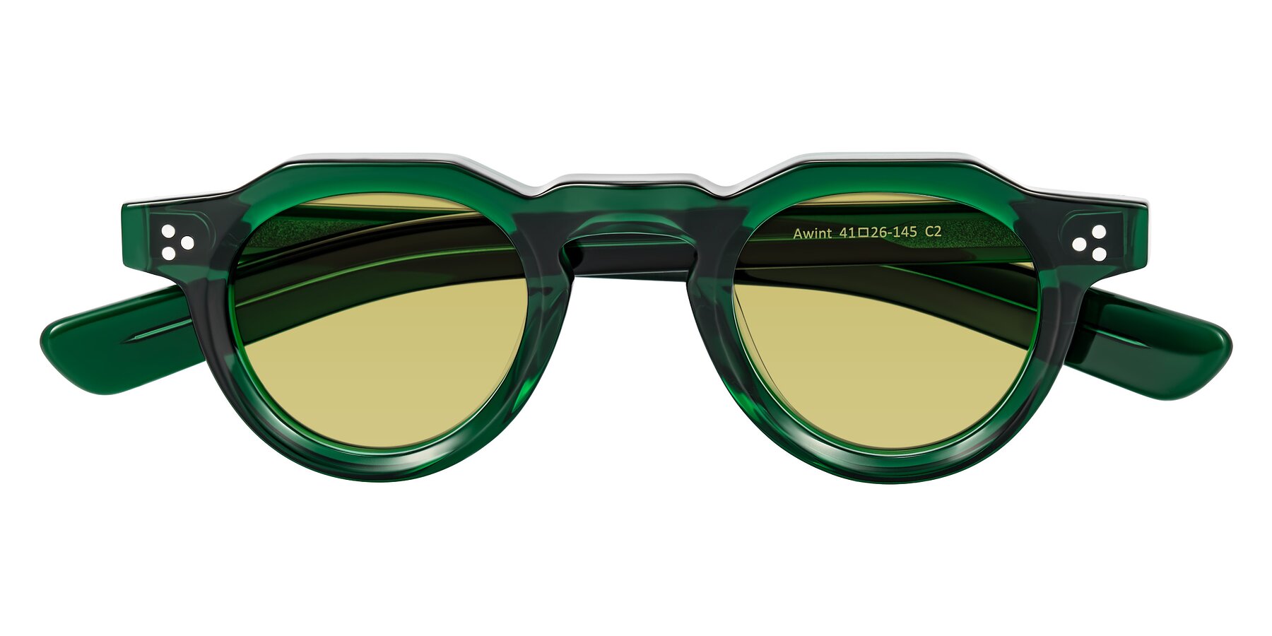 Folded Front of Awint in Emerald Green with Medium Champagne Tinted Lenses