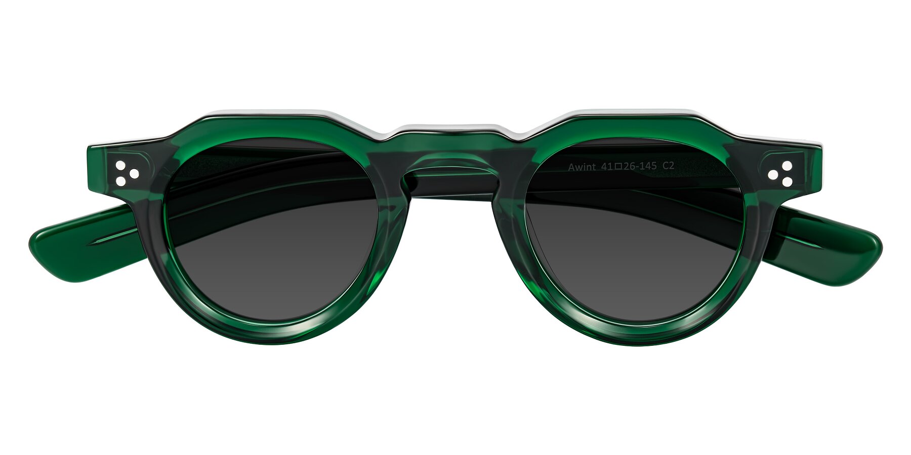 Folded Front of Awint in Emerald Green with Gray Tinted Lenses