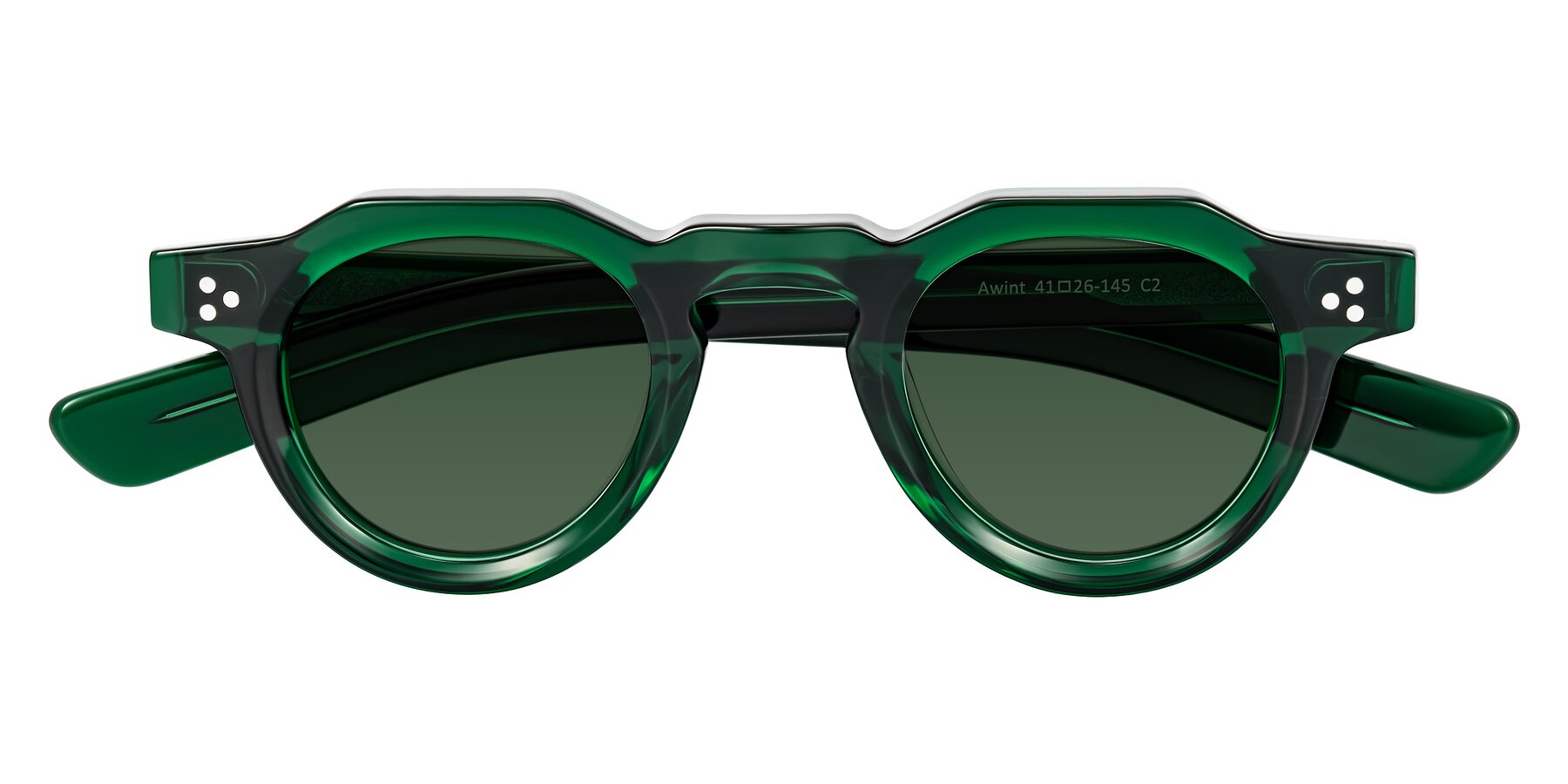 Folded Front of Awint in Emerald Green with Green Tinted Lenses