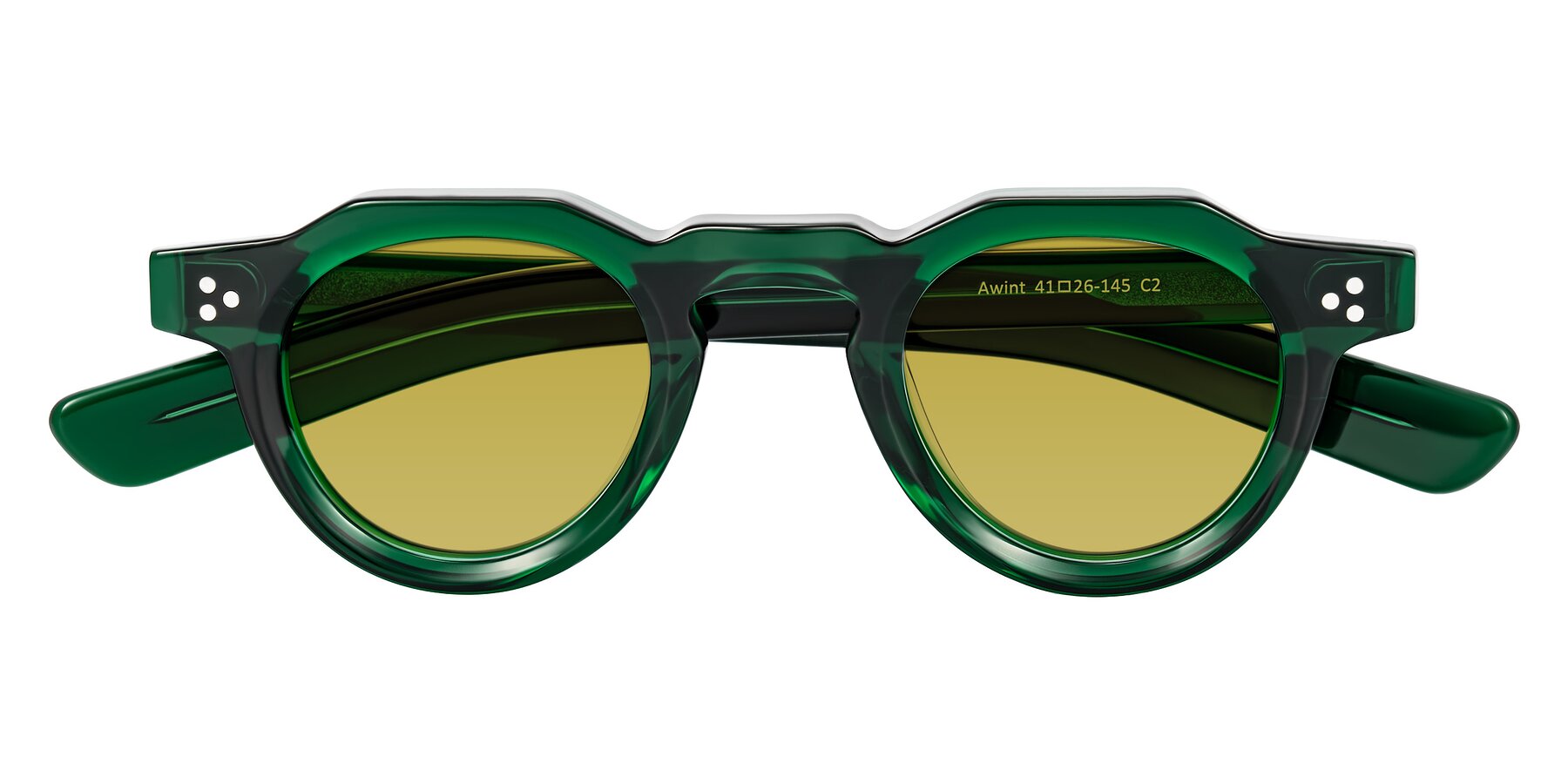 Folded Front of Awint in Emerald Green with Champagne Tinted Lenses