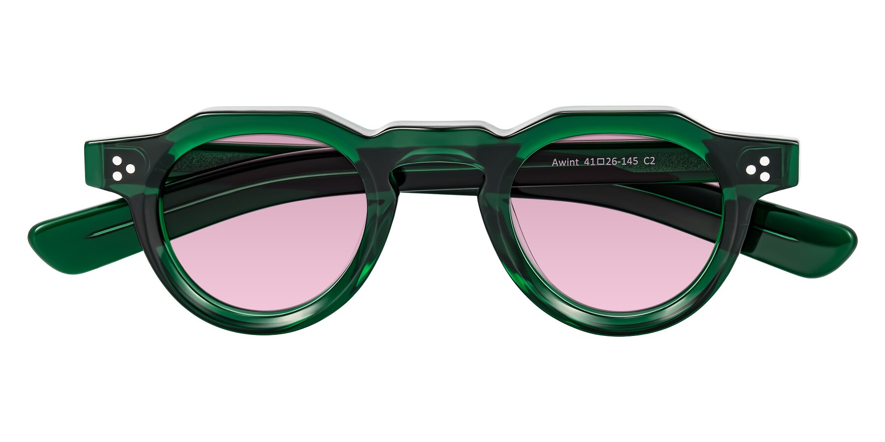 Folded Front of Awint in Emerald Green with Light Wine Tinted Lenses