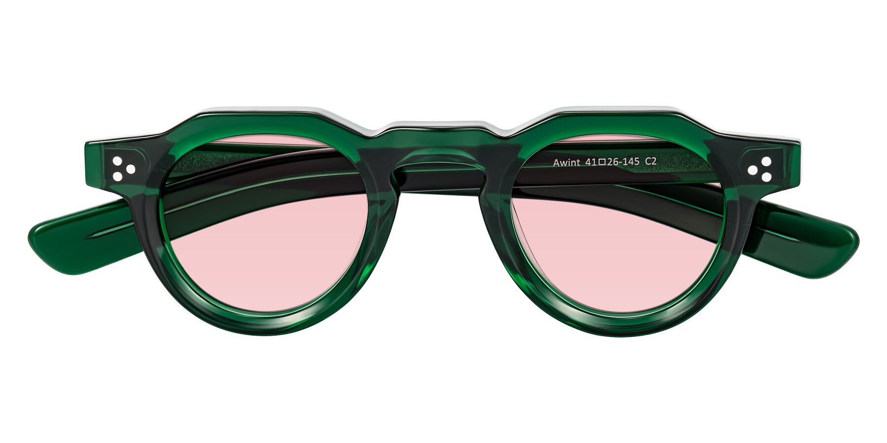 Folded Front of Awint in Emerald Green with Light Garnet Tinted Lenses