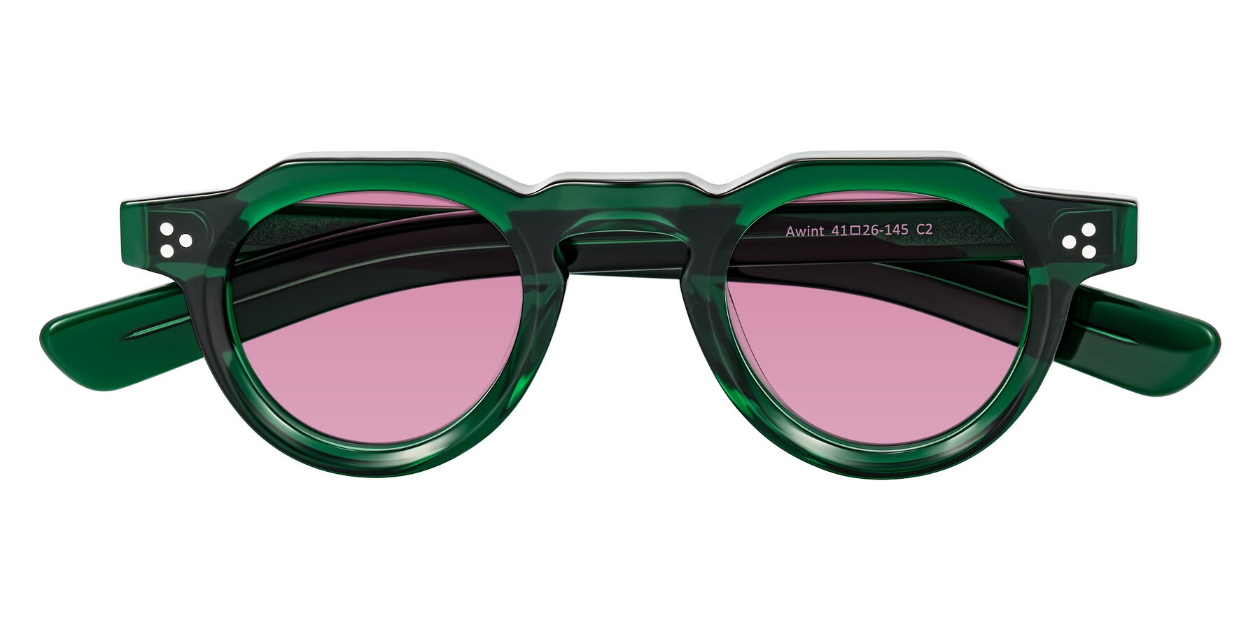 Folded Front of Awint in Emerald Green with Medium Wine Tinted Lenses