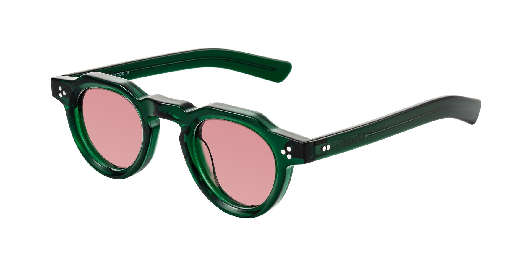 Angle of Awint in Emerald Green with Medium Garnet Tinted Lenses