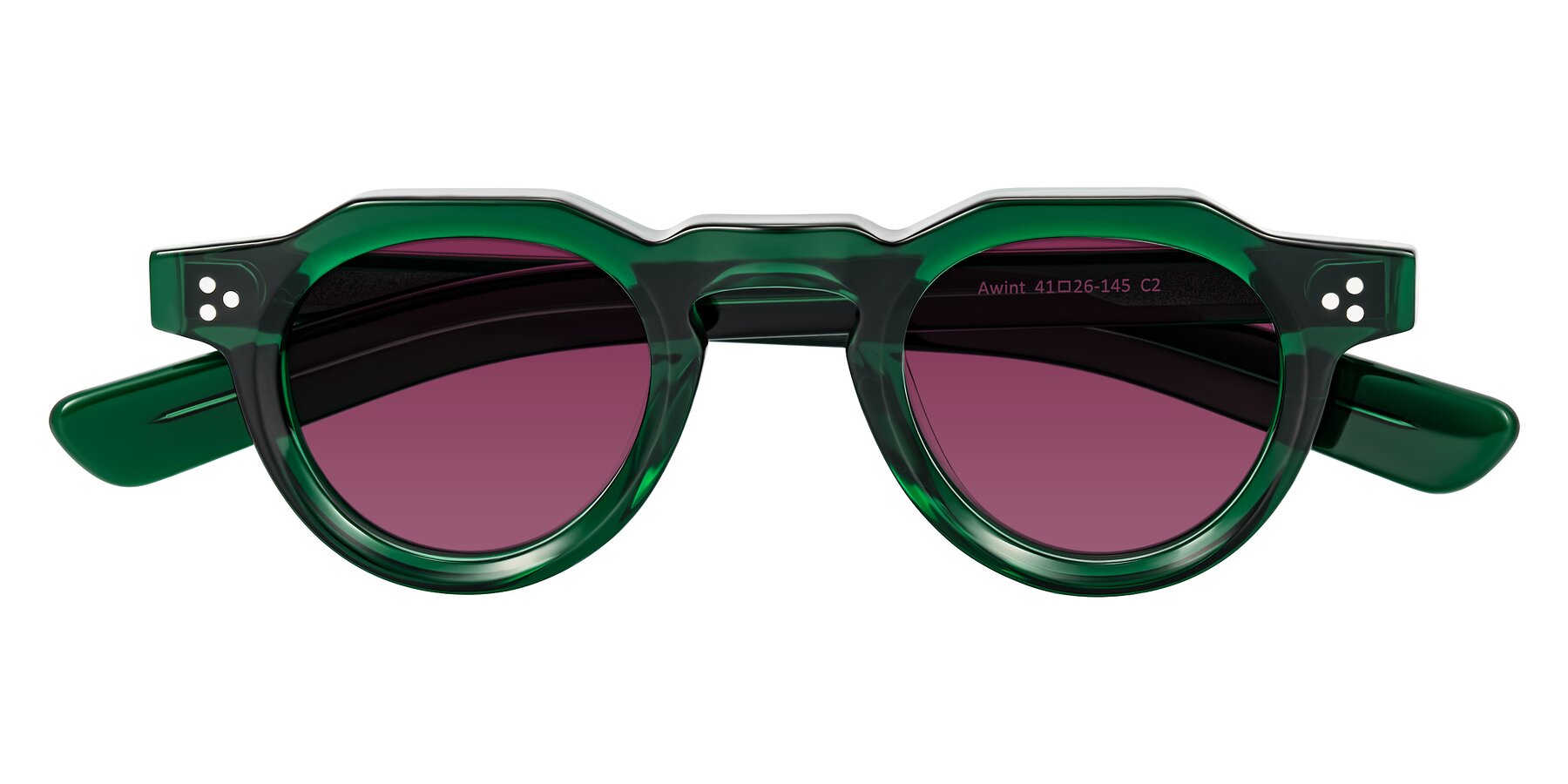 Folded Front of Awint in Emerald Green with Wine Tinted Lenses