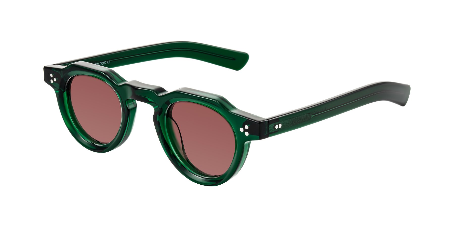 Angle of Awint in Emerald Green with Garnet Tinted Lenses