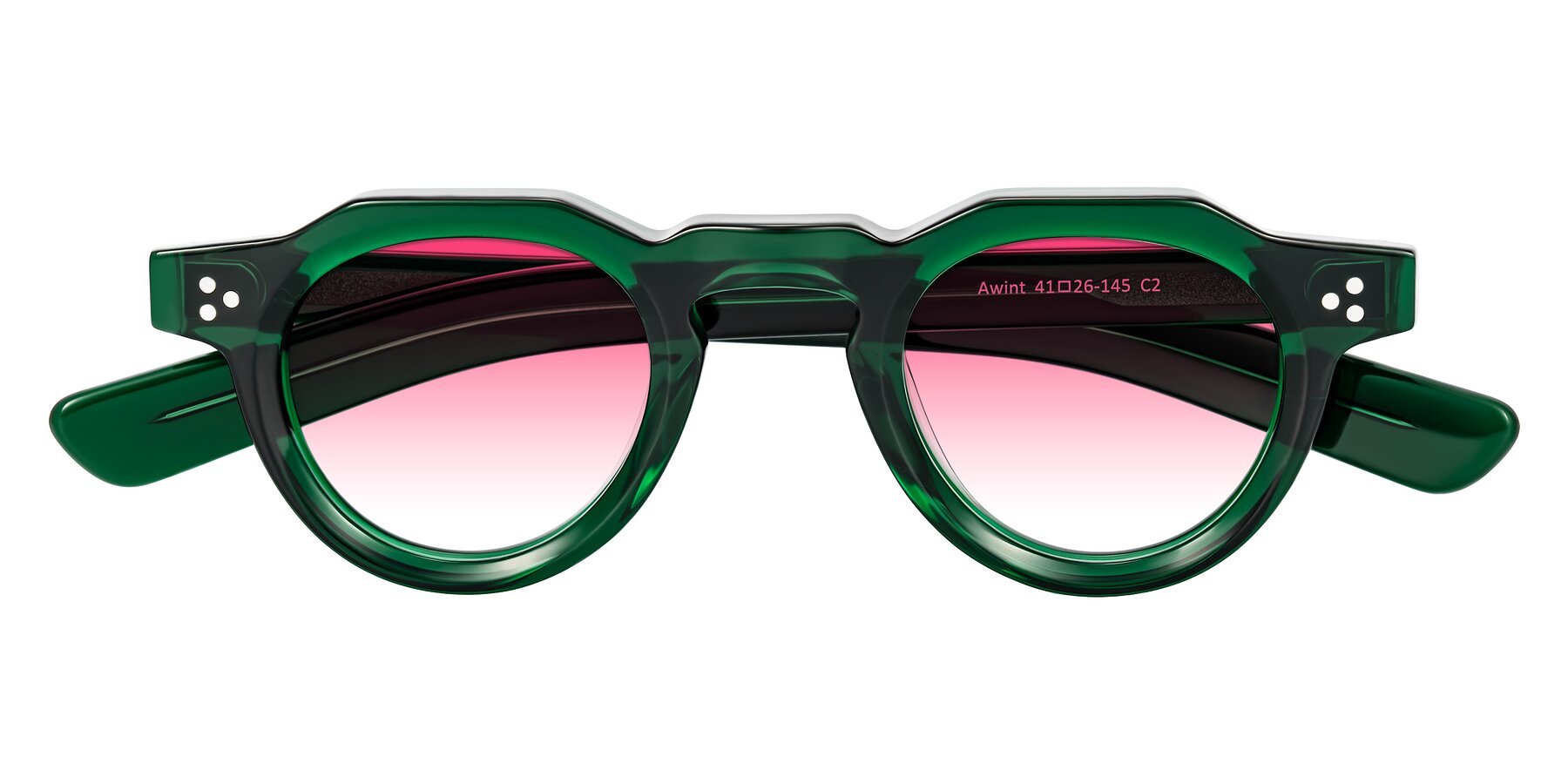 Folded Front of Awint in Emerald Green with Pink Gradient Lenses
