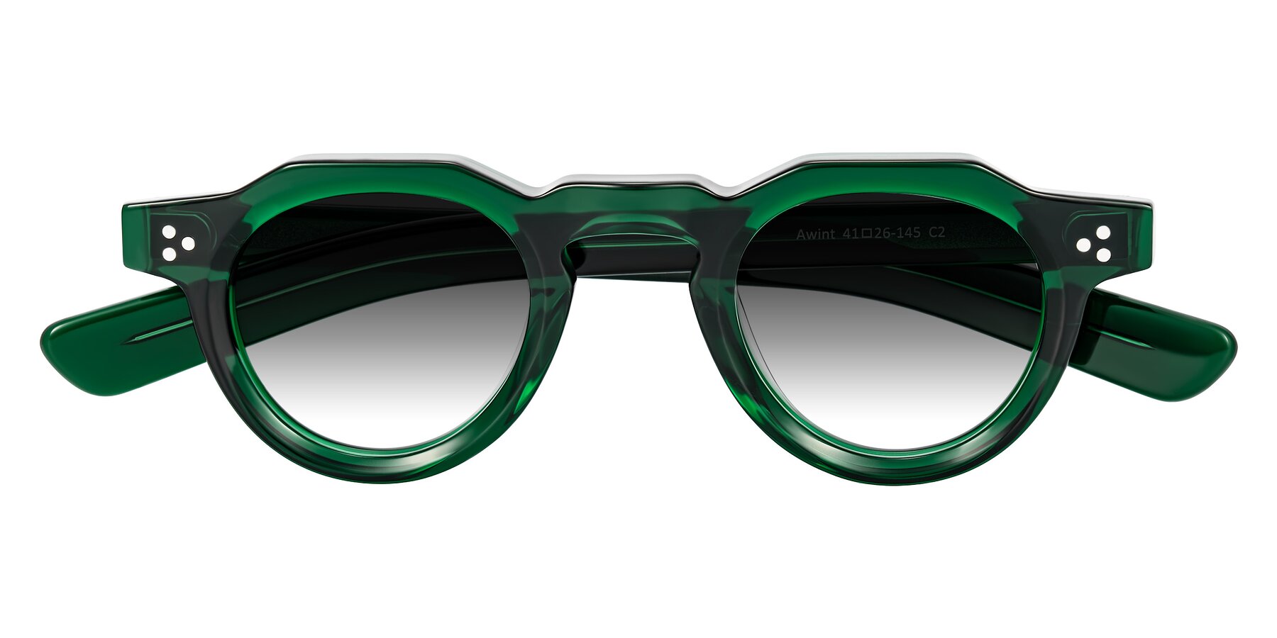 Folded Front of Awint in Emerald Green with Gray Gradient Lenses